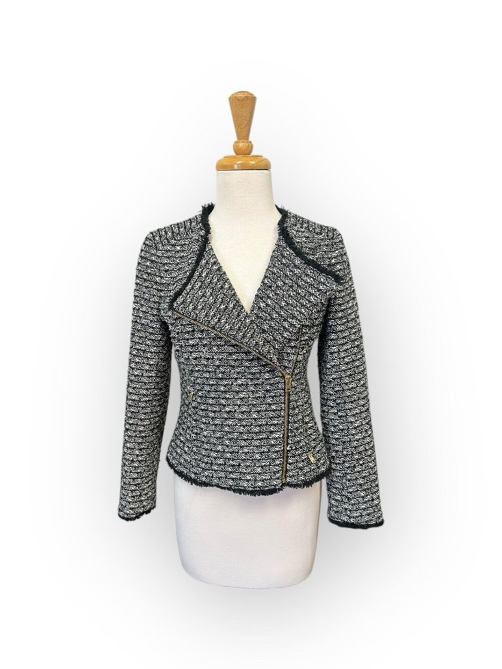 J Crew Fringe Tweed Blazer Jacket Size 0 Black and White - Picture 2 of 8